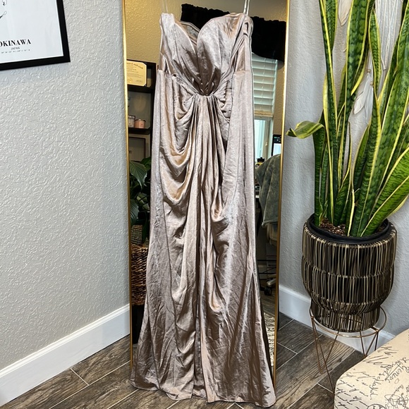 House Of CB 'Sigourney' Mink Satin Draped Front Maxi Dress NWOT - Picture 12 of 15